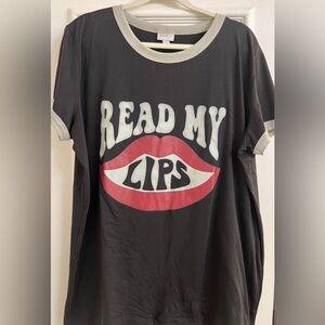 LuLaRoe Liv
Gray and Black Top with Multicolor Logo